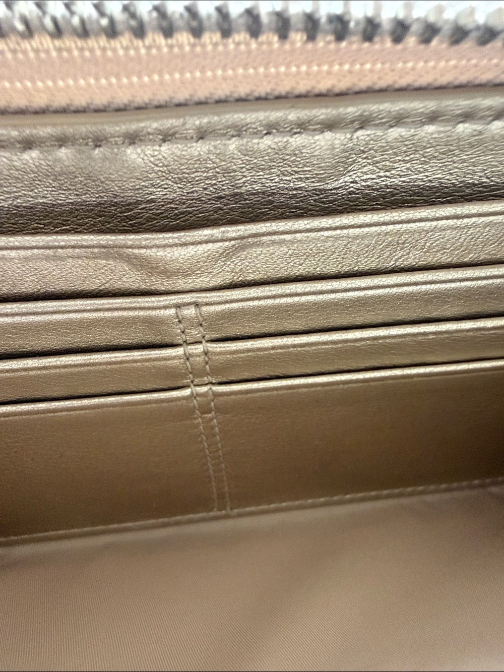 Coach Authentic Metallic Gold Zip-Around Wallet with Silver Logo Accent - Picture 7 of 14